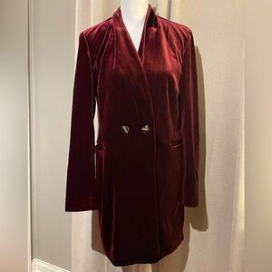 Topshop Women’s Gorgeous Size 12 Deep Burgundy  Overcoat Velvet Feel Stunning!
